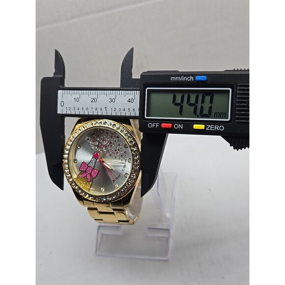 Betsey Johnson Gold Tone Crystal Bezel Champagne Bottle Bow Quartz New Battery - Picture 5 of 13